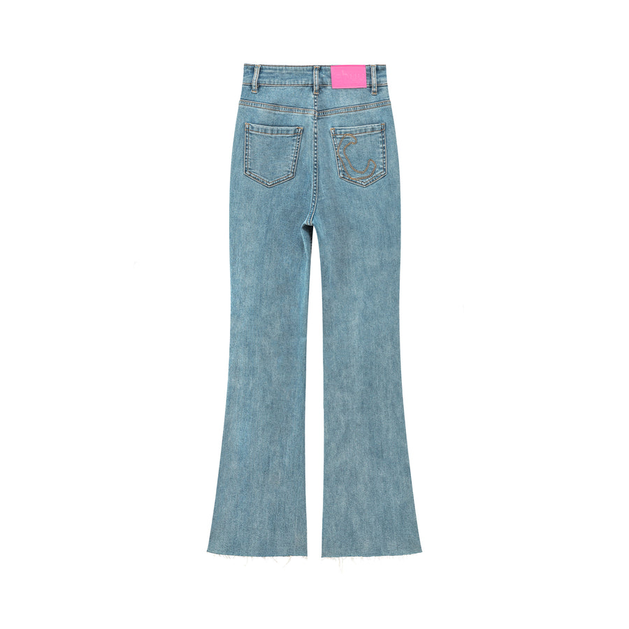 CHUU Two-Toned Cut Slit Bootcut Jeans