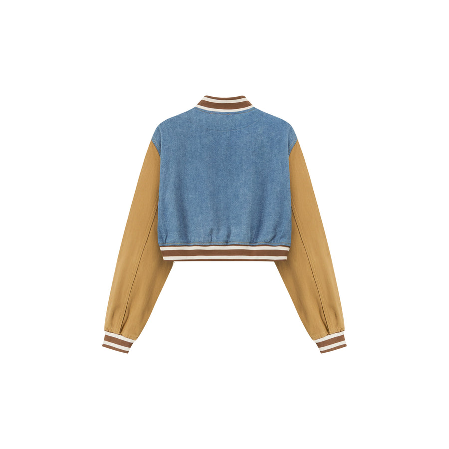 CHUU Color Matching Varsity Cropped Jacket