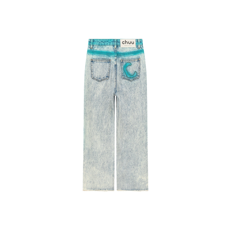 CHUU Color Outline Light Acid Wash Distressed Hem Denim Jeans
