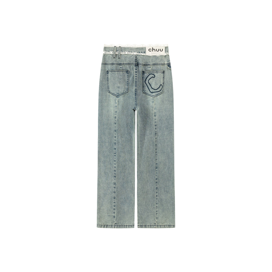 CHUU Lace High Waist Wide Straight Jeans