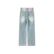 Queen Of Hearts Embroidered Distressed Denim Jeans