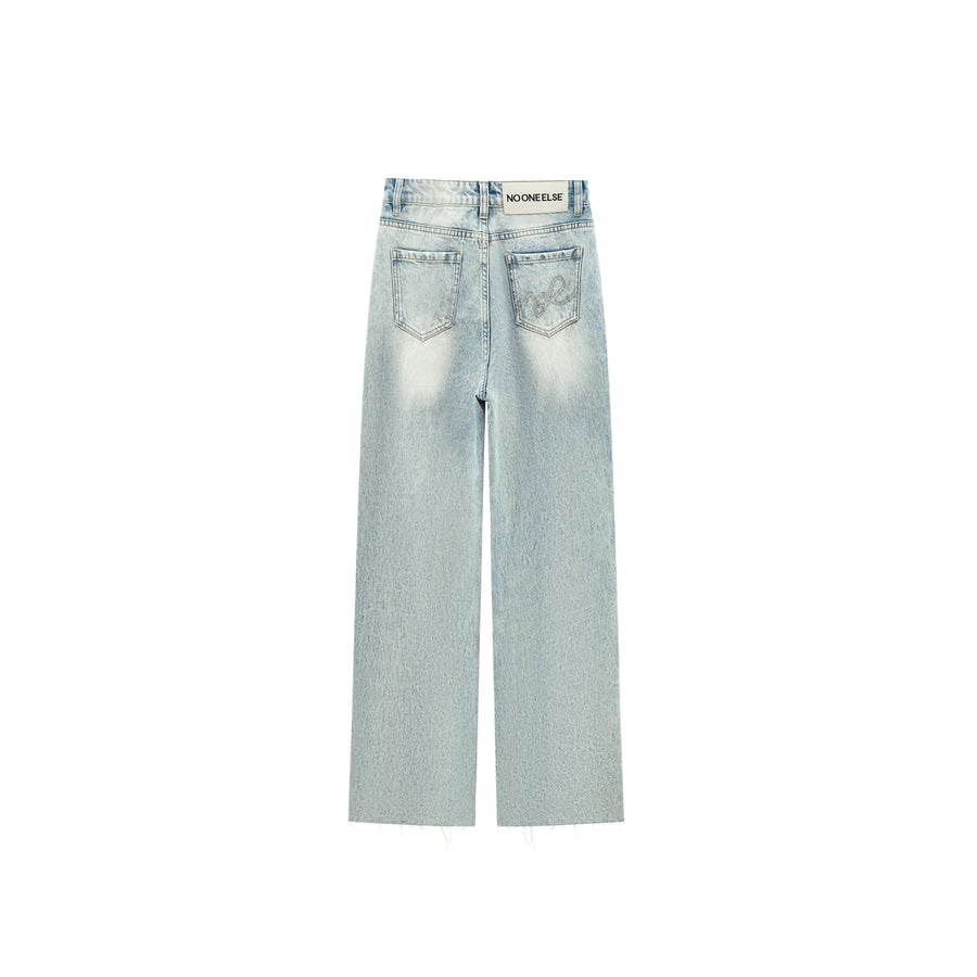 CHUU Raw Damaged Straight Wide Jeans