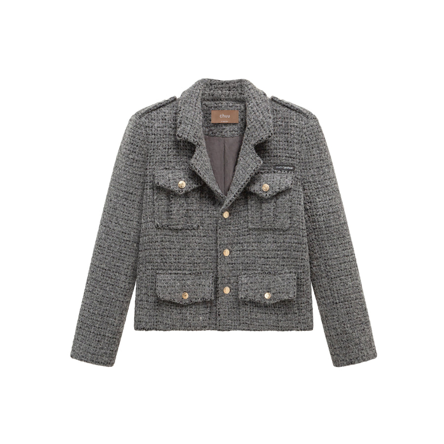CHUU Pocket Tweed Crop Blazer Jacket