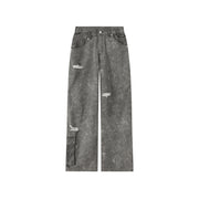 Washing Wide Distressed Denim Jeans