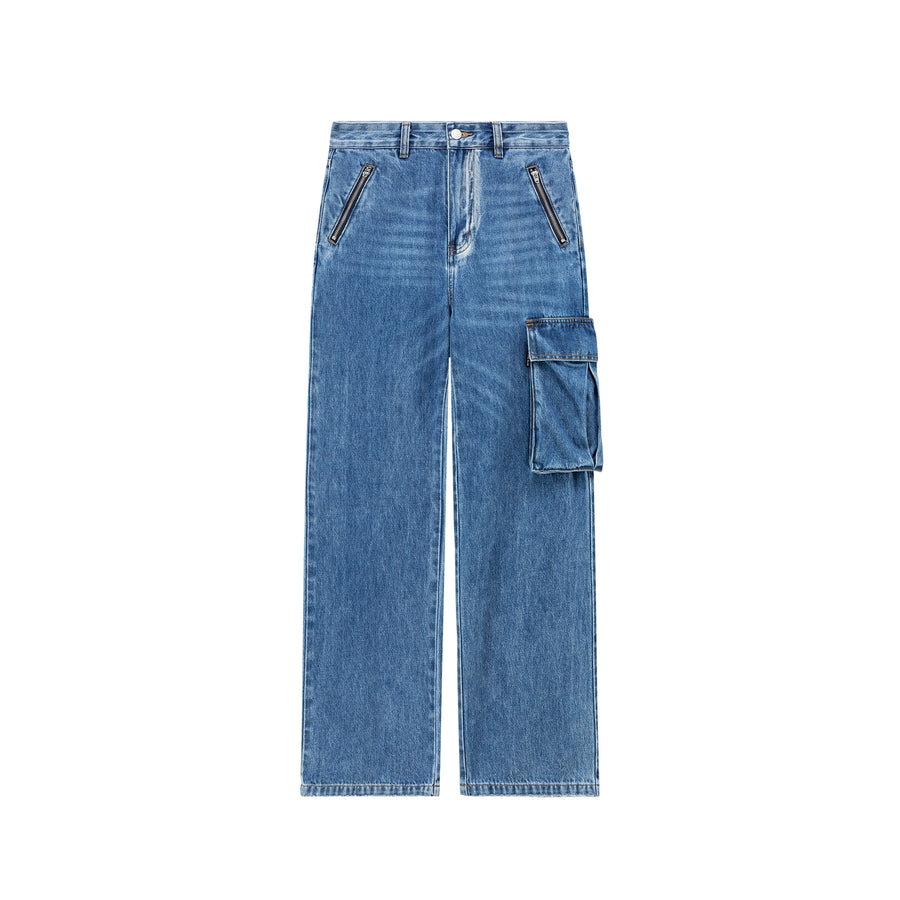 CHUU Long Cargo Pockets Wide Jeans