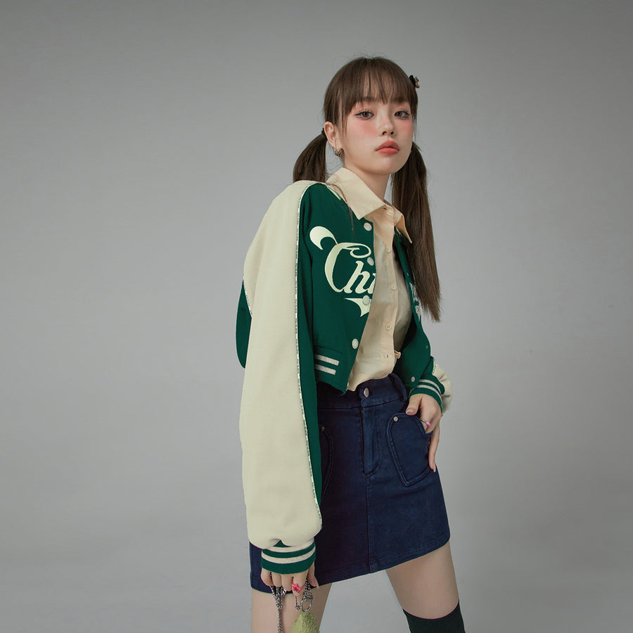 CHUU Joining Forces Crop Baseball Jacket