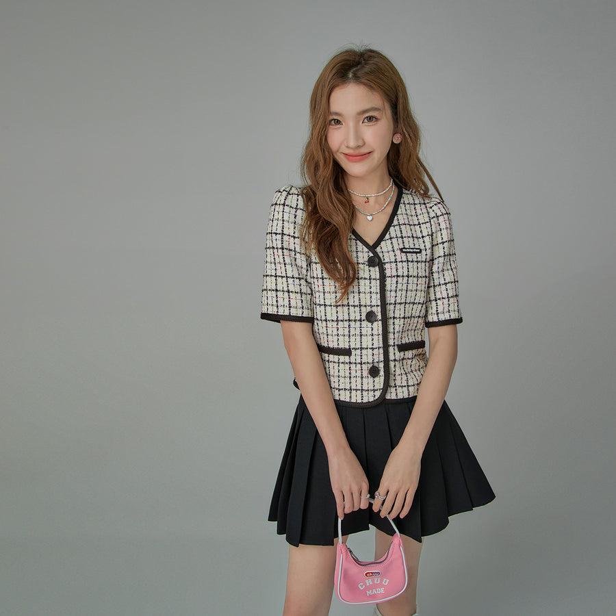 CHUU Plaid V-Neck Tweed Jacket