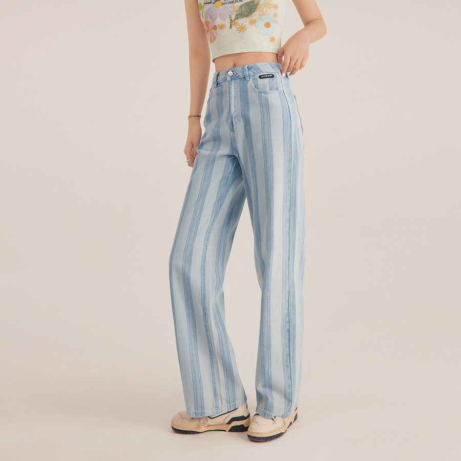 CHUU High Waist Stripe Straight Jeans