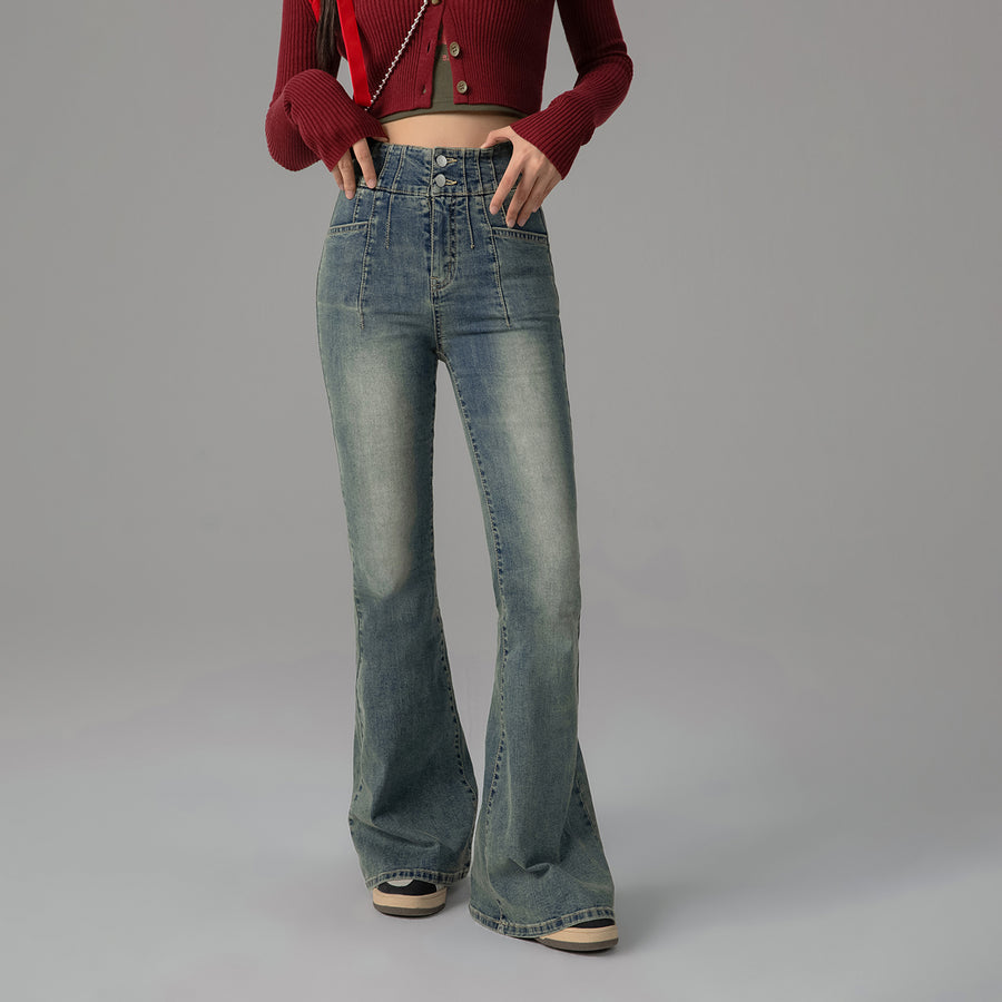 CHUU On The Upside Stone Washed Bootcut Jeans