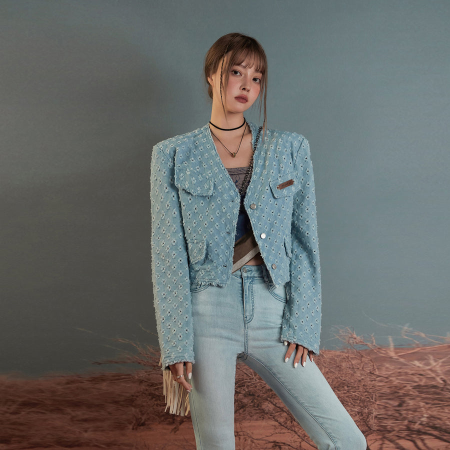 CHUU Broderie V- Neck Denim Jacket