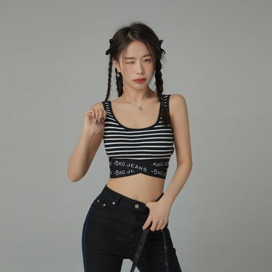 CHUU '-5kg Jeans Striped Sleeveless Crop Top