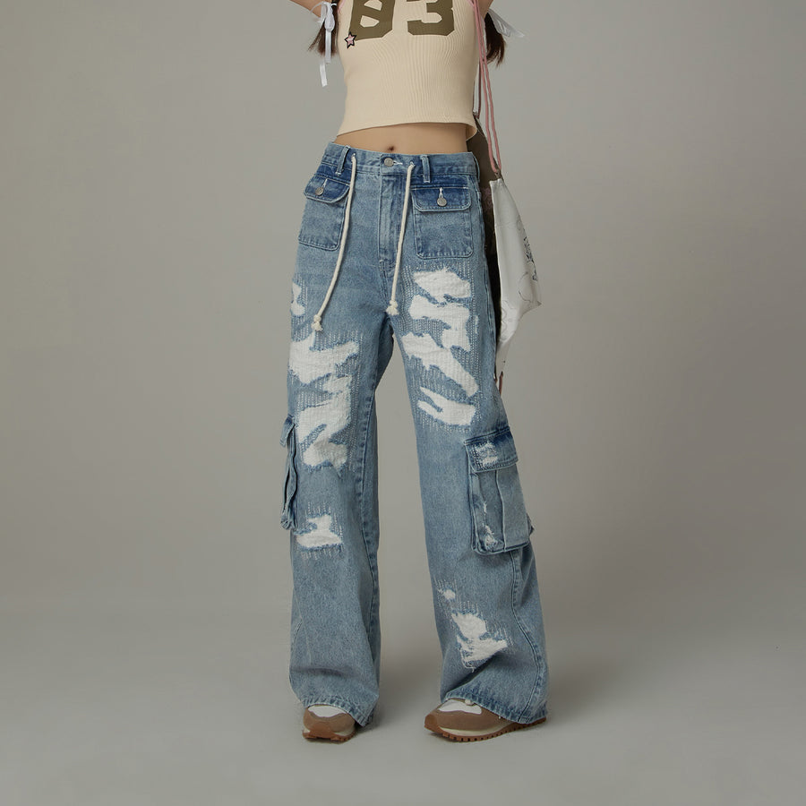 CHUU String Pocket Wide Denim Jeans