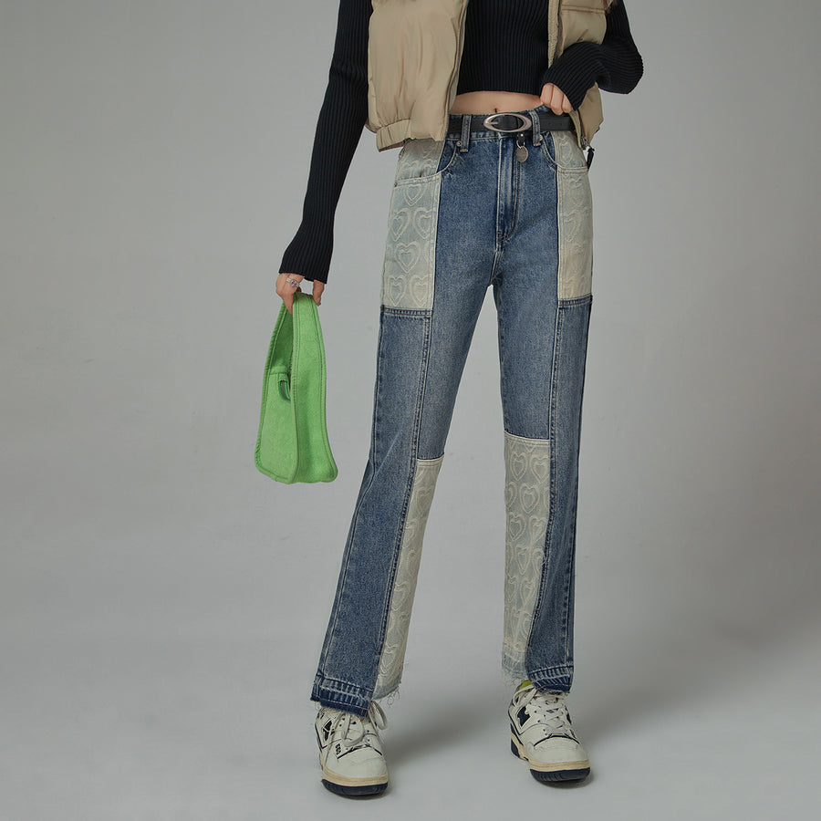 CHUU Patch High Waist Straight Jeans