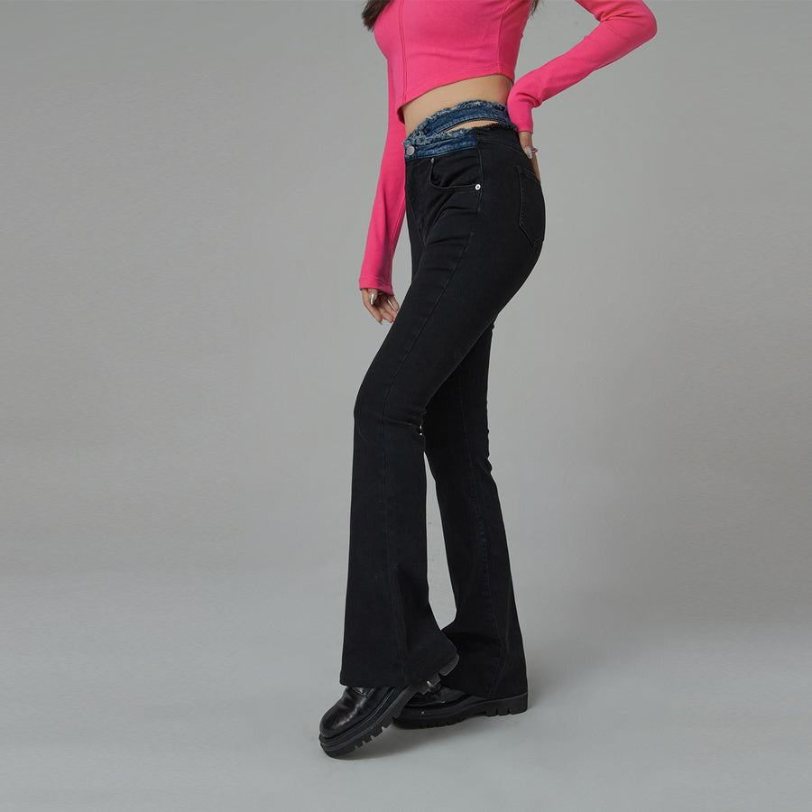 CHUU Cutout Waist Skinny Bootcut Jeans