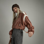 Line Color Combination Leather Jacket