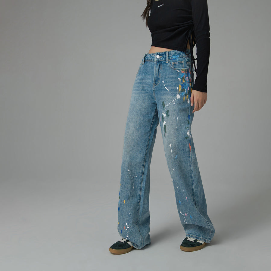 CHUU Colorful Paint Straight Fit Denim Jeans