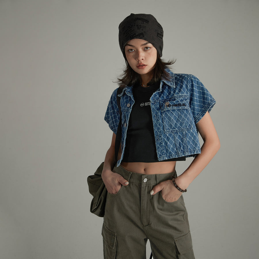 CHUU Argyle Embroidered Denim Jacket