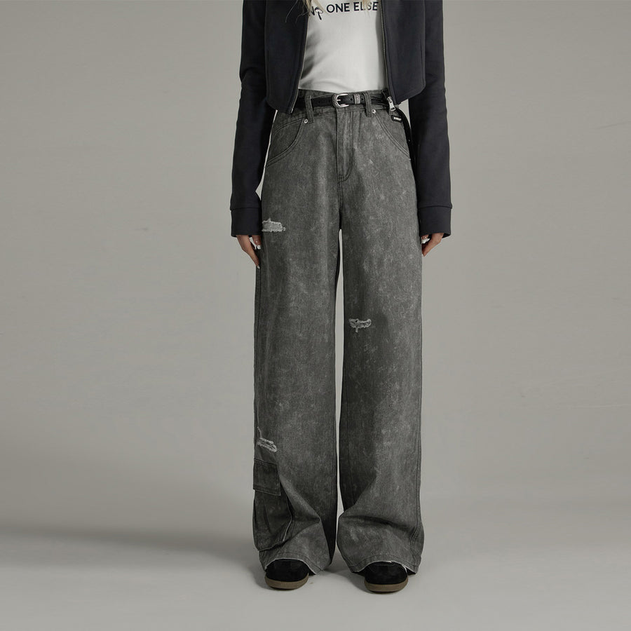 CHUU Washing Wide Distressed Denim Jeans
