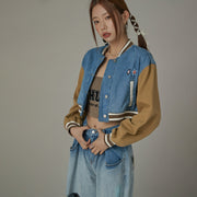 Color Matching Varsity Cropped Jacket