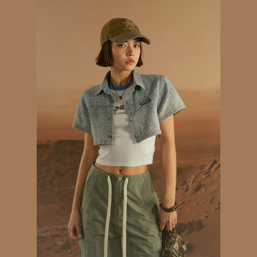 CHUU Washed Cropped Denim Jacket