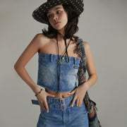 Argyle Denim Tube Top