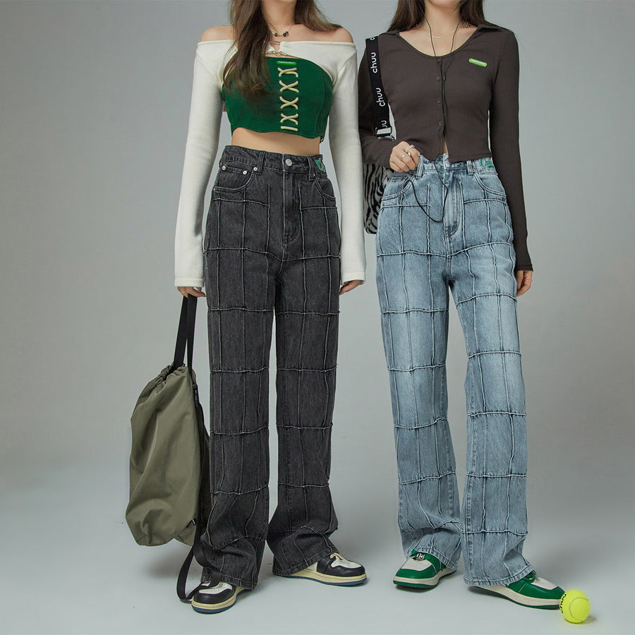 CHUU Squares High-Waisted Wide Jeans