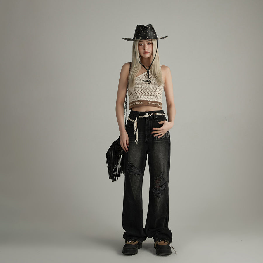 CHUU Distressed Wide Denim Jeans