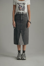 Grayscale Color Pocket Long Denim Skirt