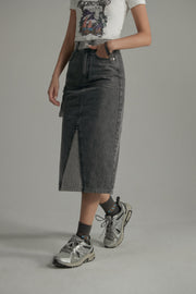 Grayscale Color Pocket Long Denim Skirt