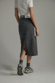 Grayscale Color Pocket Long Denim Skirt