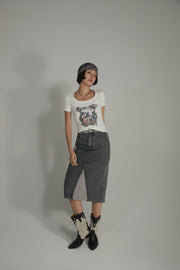 Grayscale Color Pocket Long Denim Skirt