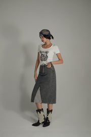 Grayscale Color Pocket Long Denim Skirt