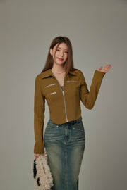 Collar Zip-Up Long Sleeve Top