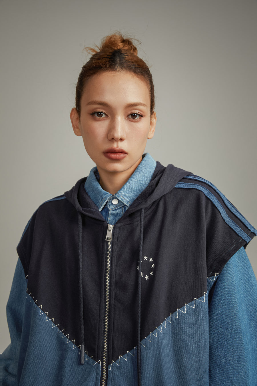 CHUU Stitch Hooded Zip-Up Vest