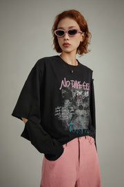 Logo Printed Design Split Loose Fit T-Shirt