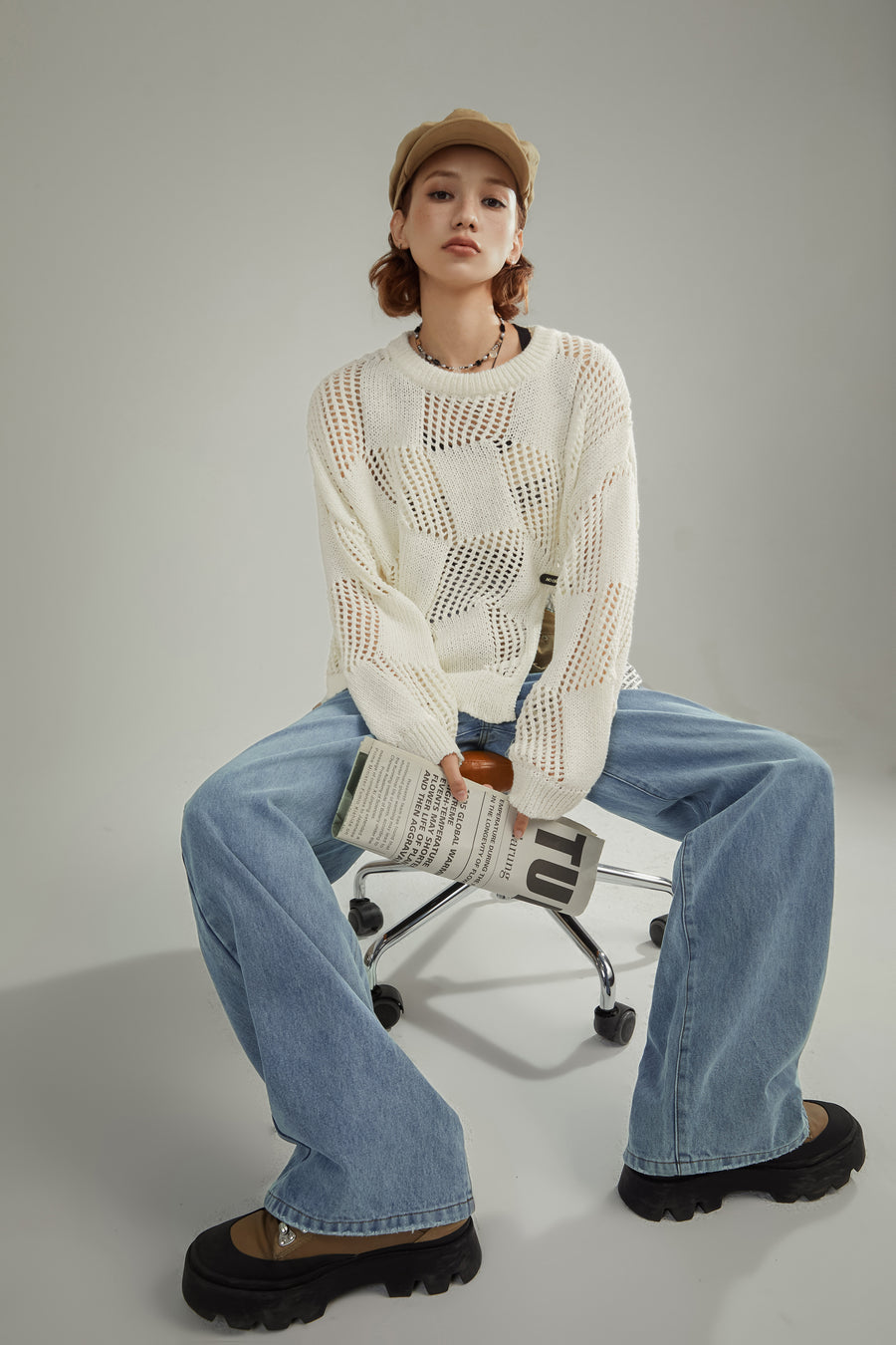 CHUU Knitted Design Slit Sweater