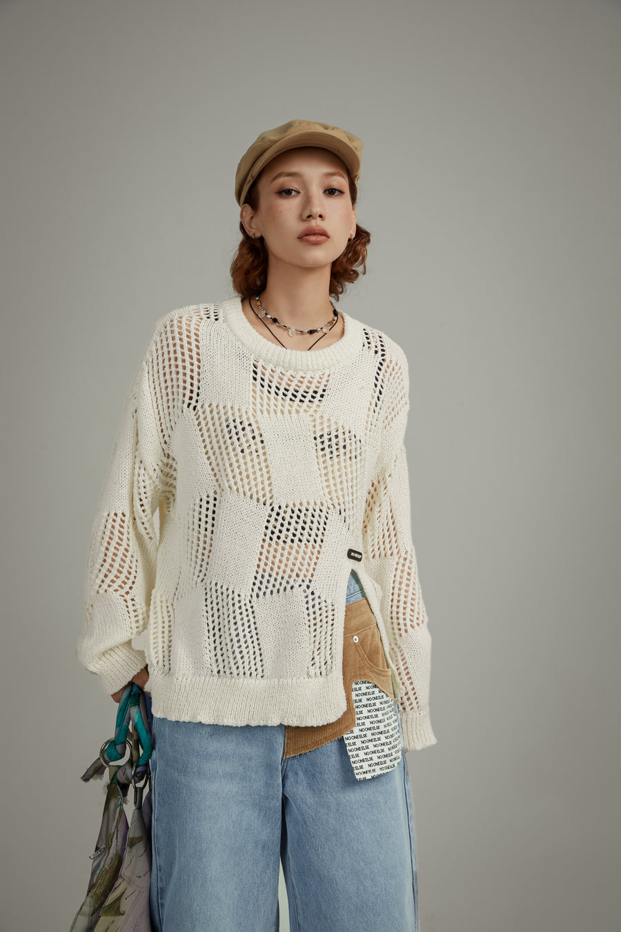 CHUU Knitted Design Slit Sweater