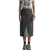 Grayscale Color Pocket Long Denim Skirt