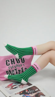 Color Logo Vertical Stripes High Socks