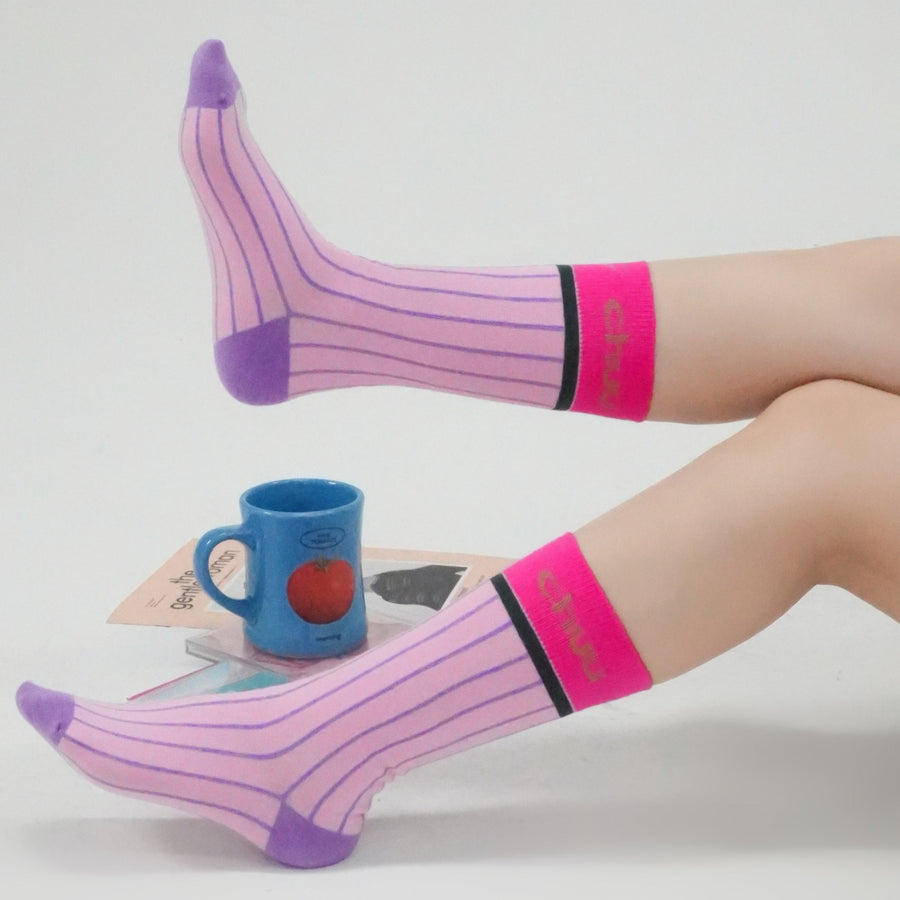CHUU Color Logo Vertical Stripes High Socks