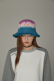 Rainbow Logo Gradient Raw Hem Bucket Hat