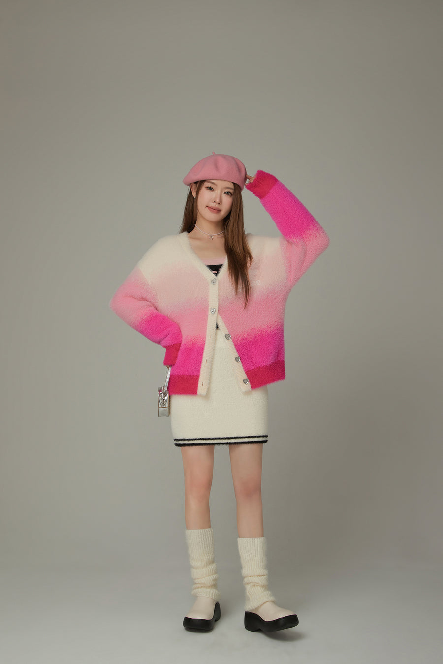 CHUU Color Heart Button Cardigan