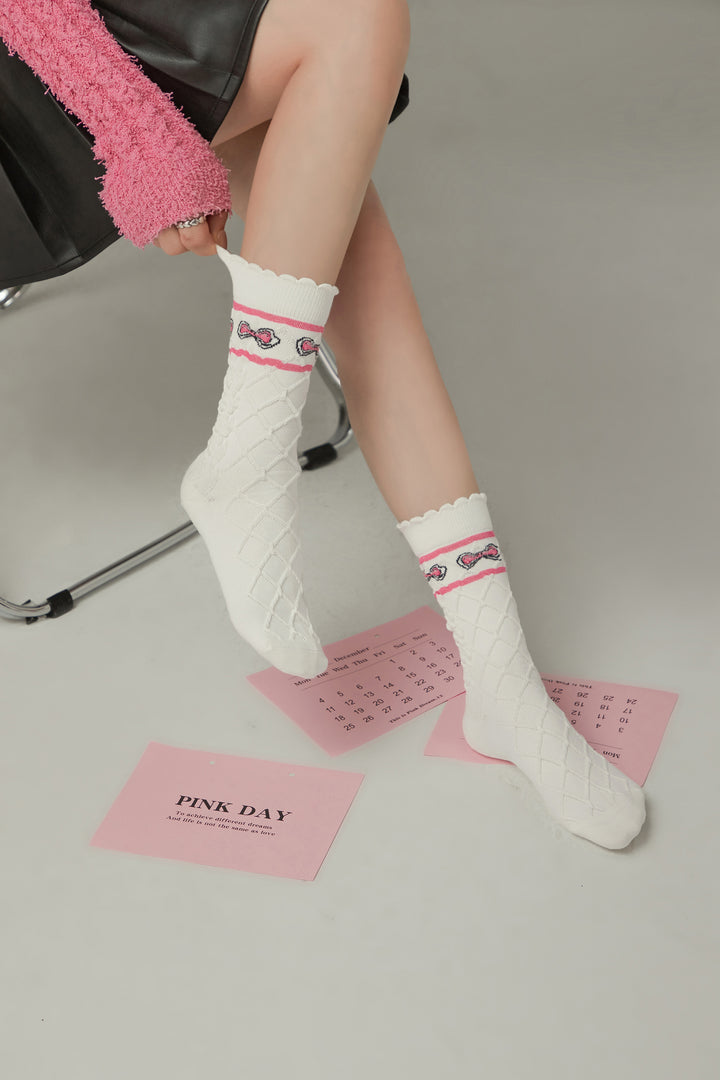 Ribbon Argyle High Socks