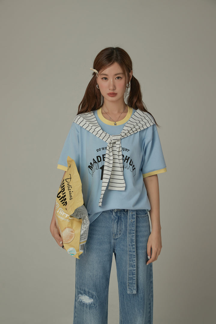 Color Lined Sporty Loose Fit T-Shirt