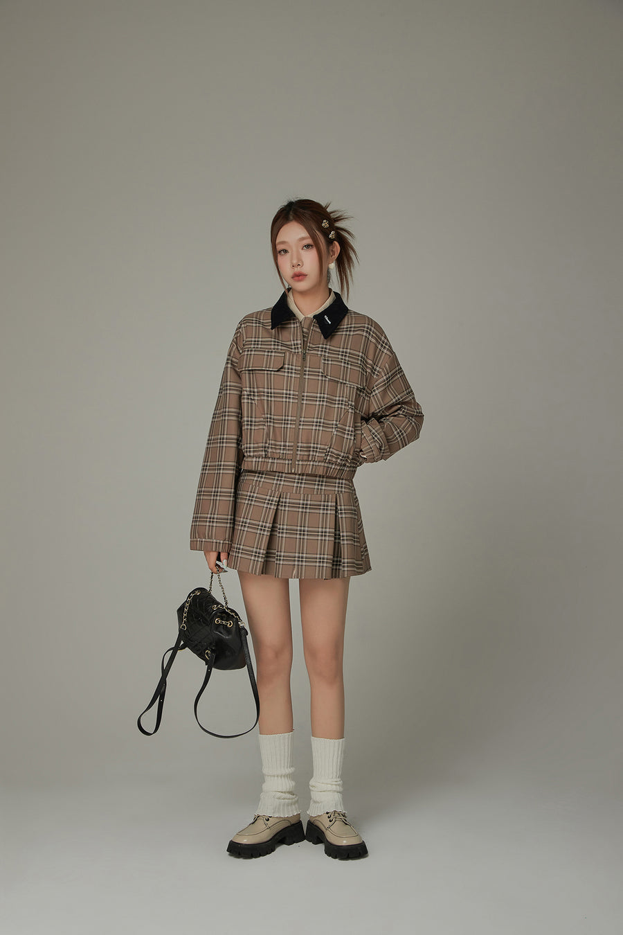 CHUU Check Pleated Preppy Mini Skirt