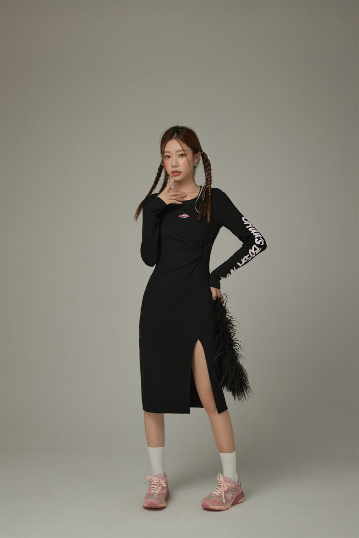 Long Sleeve Slit Knit Dress