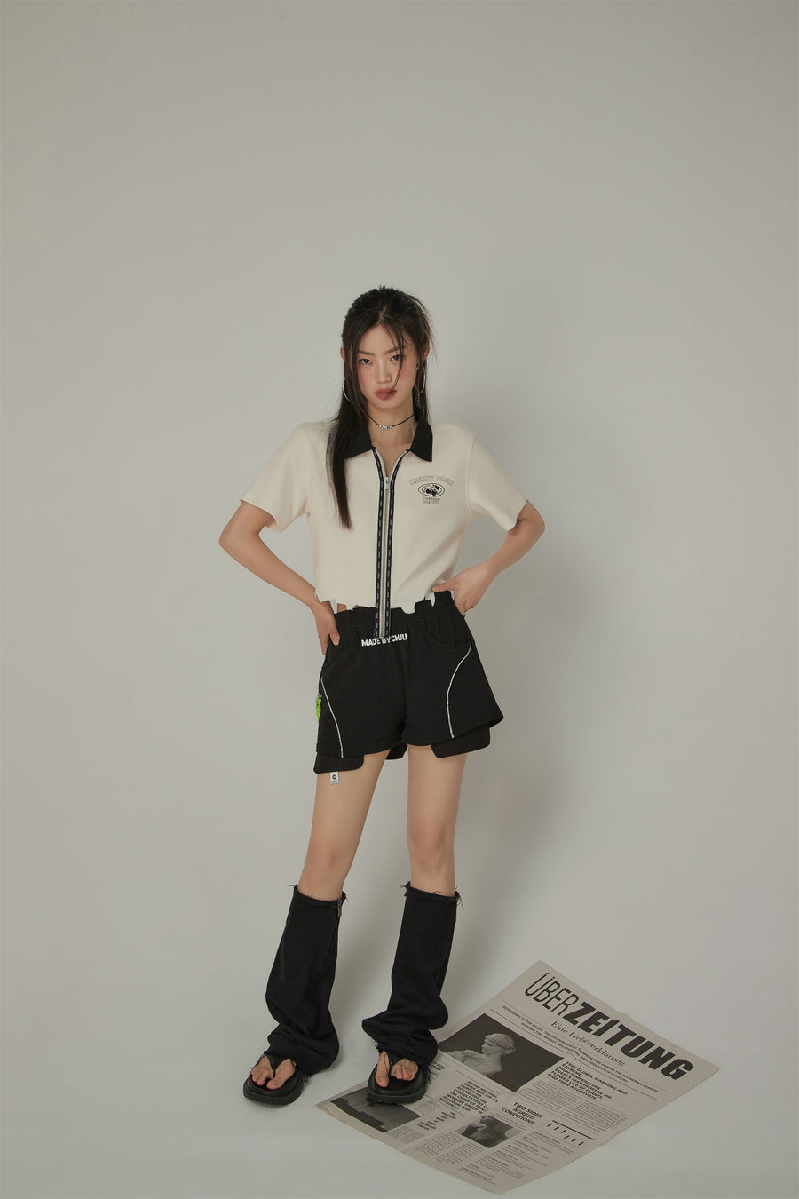 CHUU Color Matching Collar Zip-Up Top