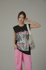 Over The Rainbow Printed Boxy Sleeveless Mid Length T-Shirt