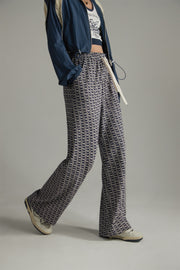 Letter Fully Printed Wide Leg Casual Pants