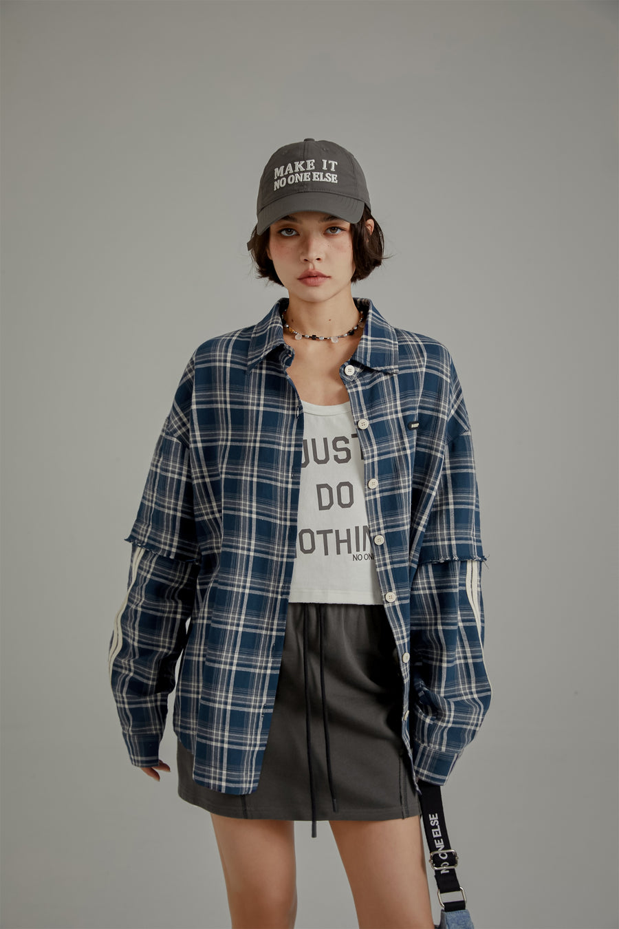 CHUU Retro Check Stitching Long Sleeve Shirt